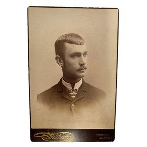 Antique Cabinet Card Mustachioed Man 1800s High Collar Suit Cravat Crop Haircut